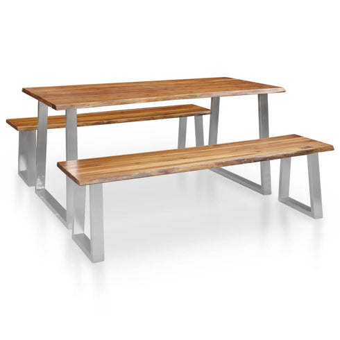 Rustika Rowe -  3 Piece Dining Set Solid Acacia Wood Brown
